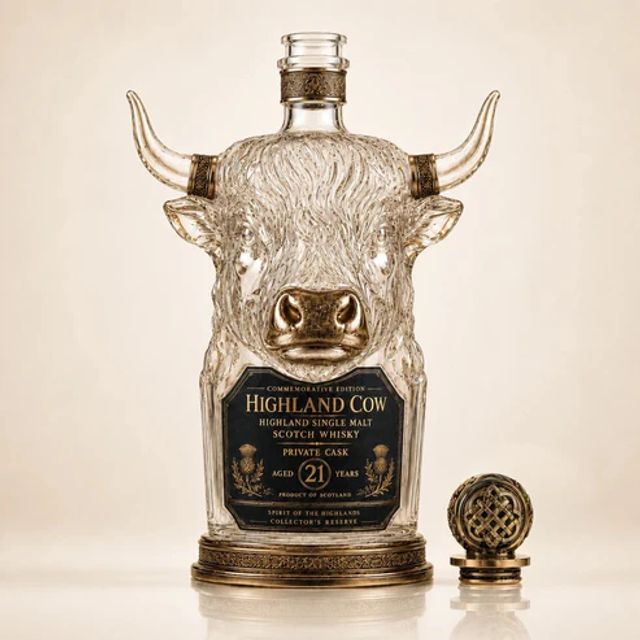 Highland Cow Private Cask 21 Years Cow Head Shaped Scotch Whisky Bottle